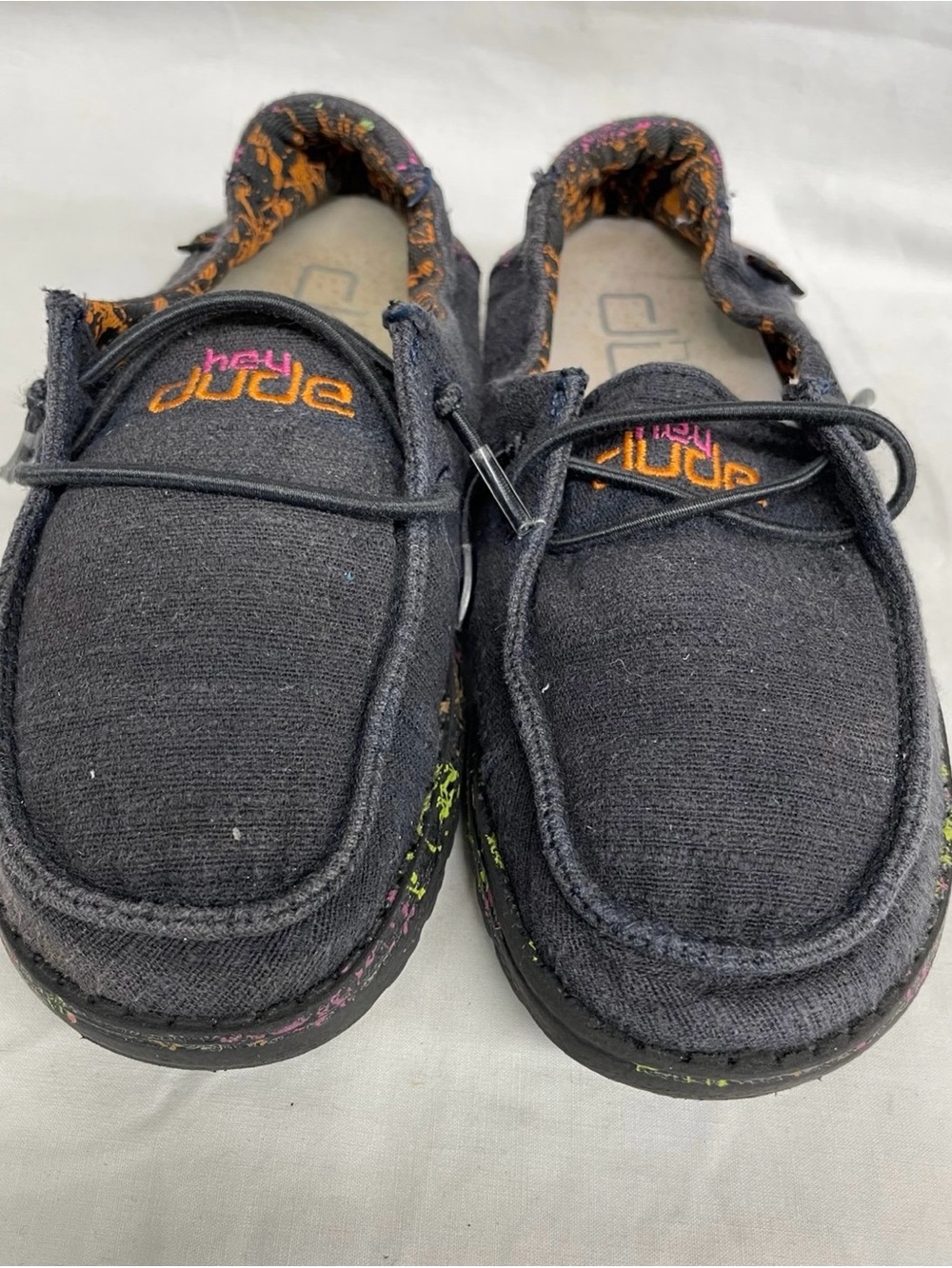 Hey Dude Black Canvas Slip-On Loafers Color Accent boys sz 11